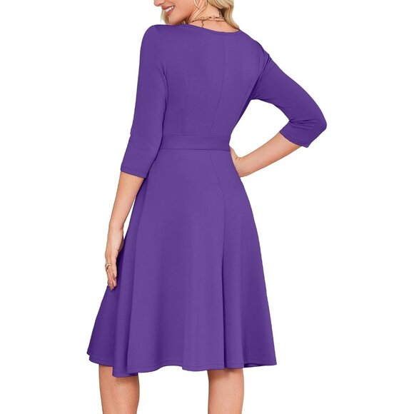 Women's Dark Purple3/4 Sleeve Vintage Flattering A-line Vintage Cocktail Dresses - Picture 5 of 5